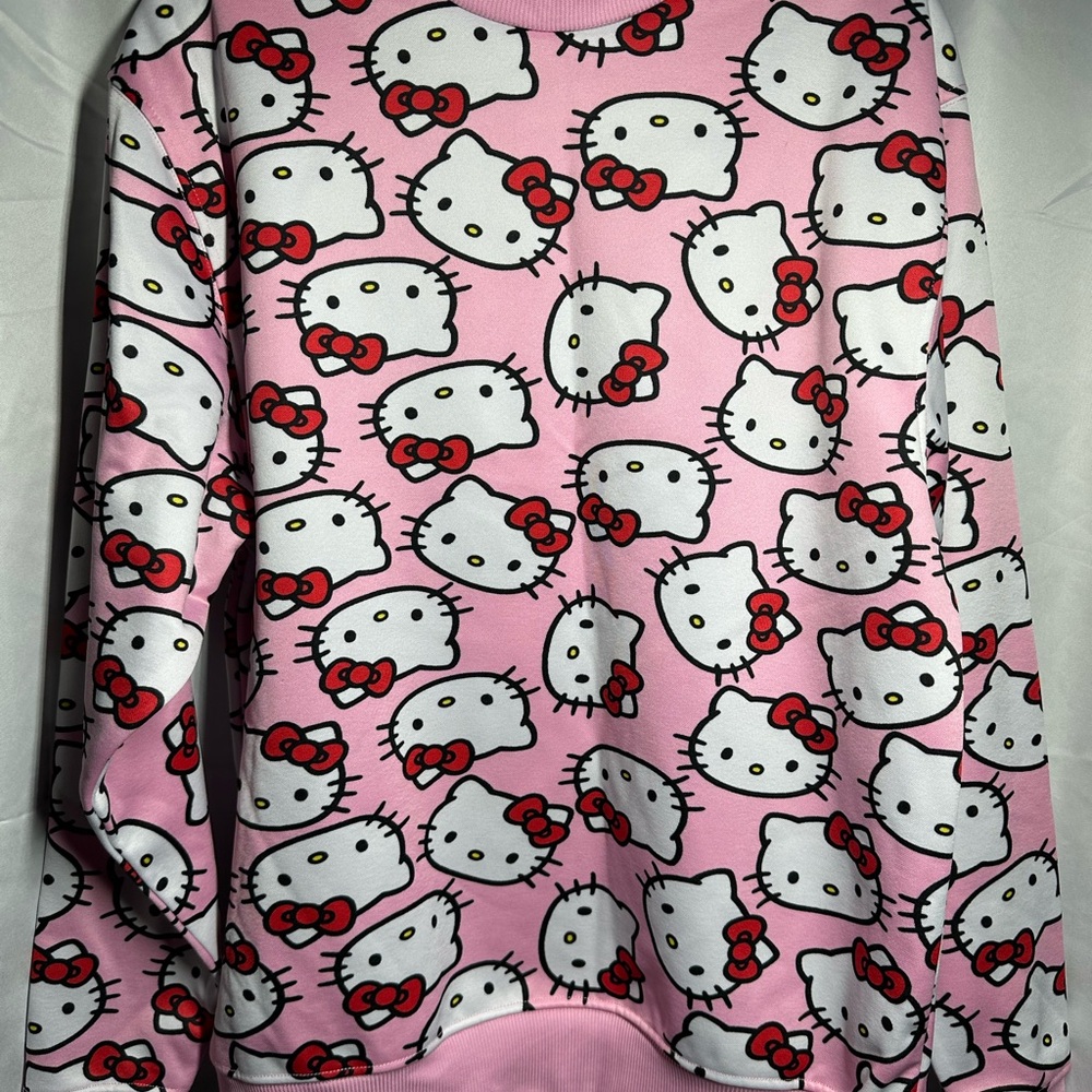 Sanrio Hello Kitty Pink 100% Polyester Fleece Crewneck Sweater